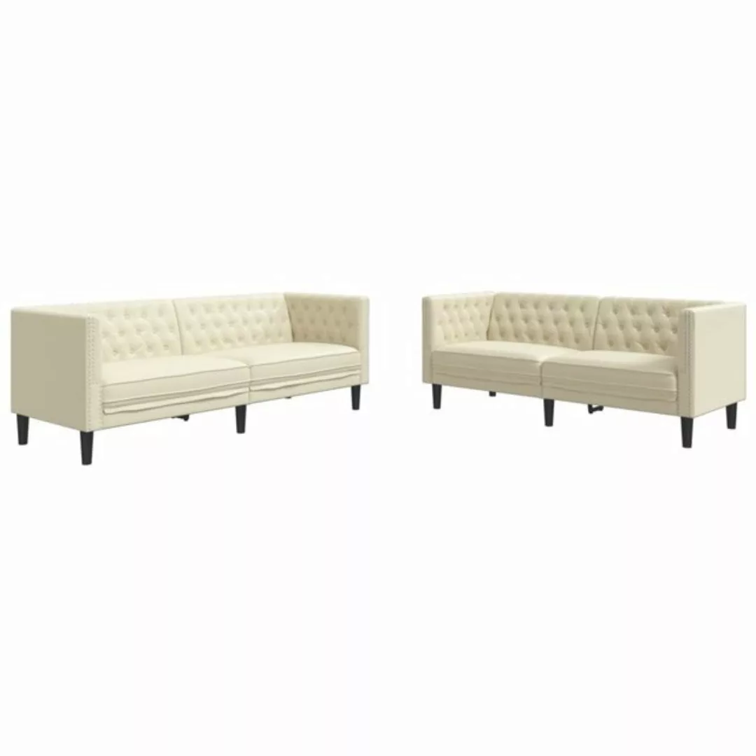 vidaXL Sofa 2-tlg. Chesterfield-Sofa-Set Creme Kunstleder günstig online kaufen