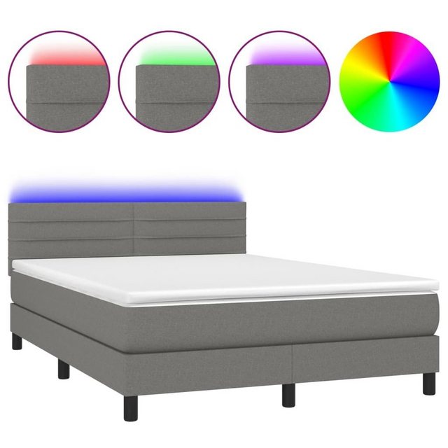 vidaXL Boxspringbett Boxspringbett mit Matratze LED Dunkelgrau 140x200 cm S günstig online kaufen