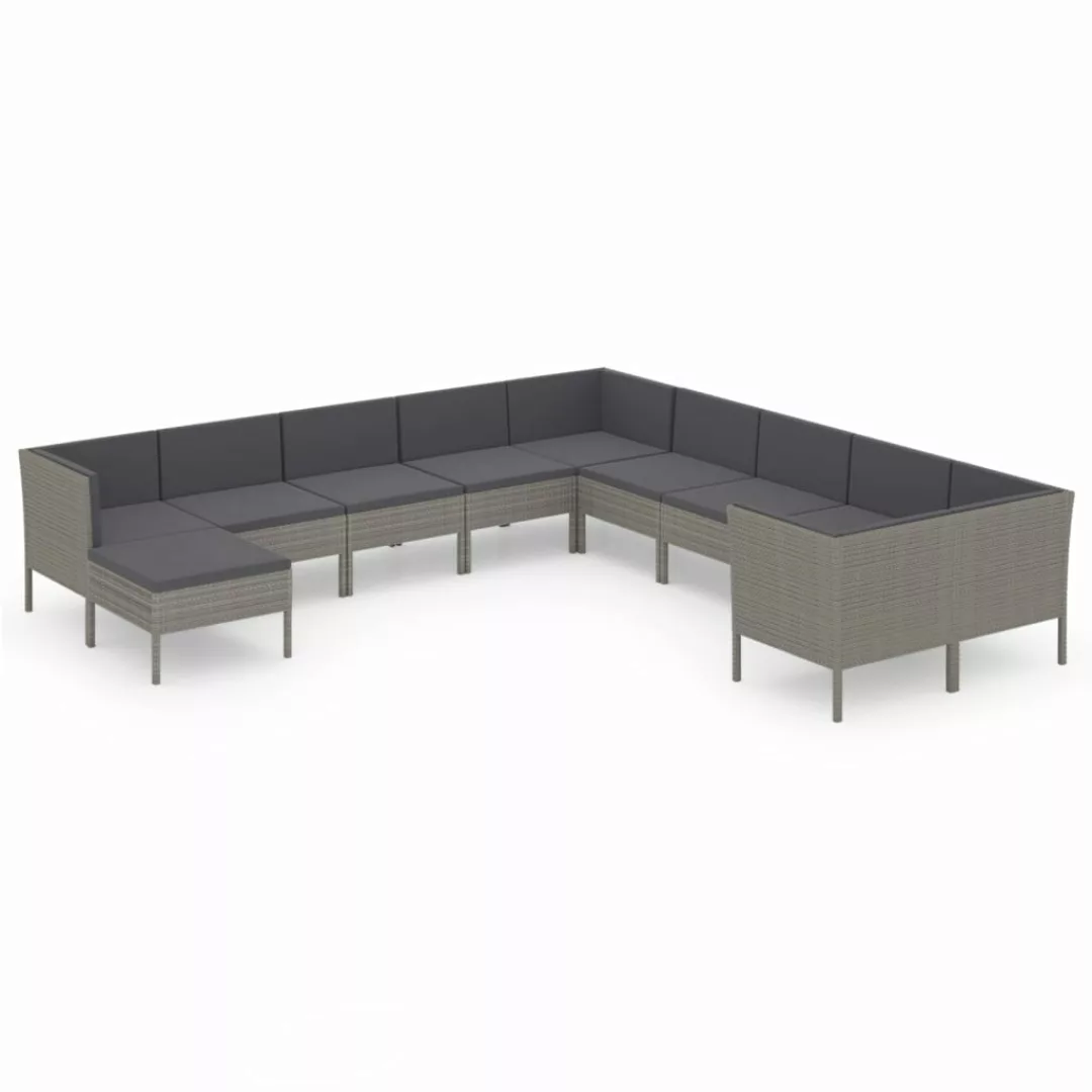 11-tlg. Garten-lounge-set Mit Auflagen Poly Rattan Grau günstig online kaufen