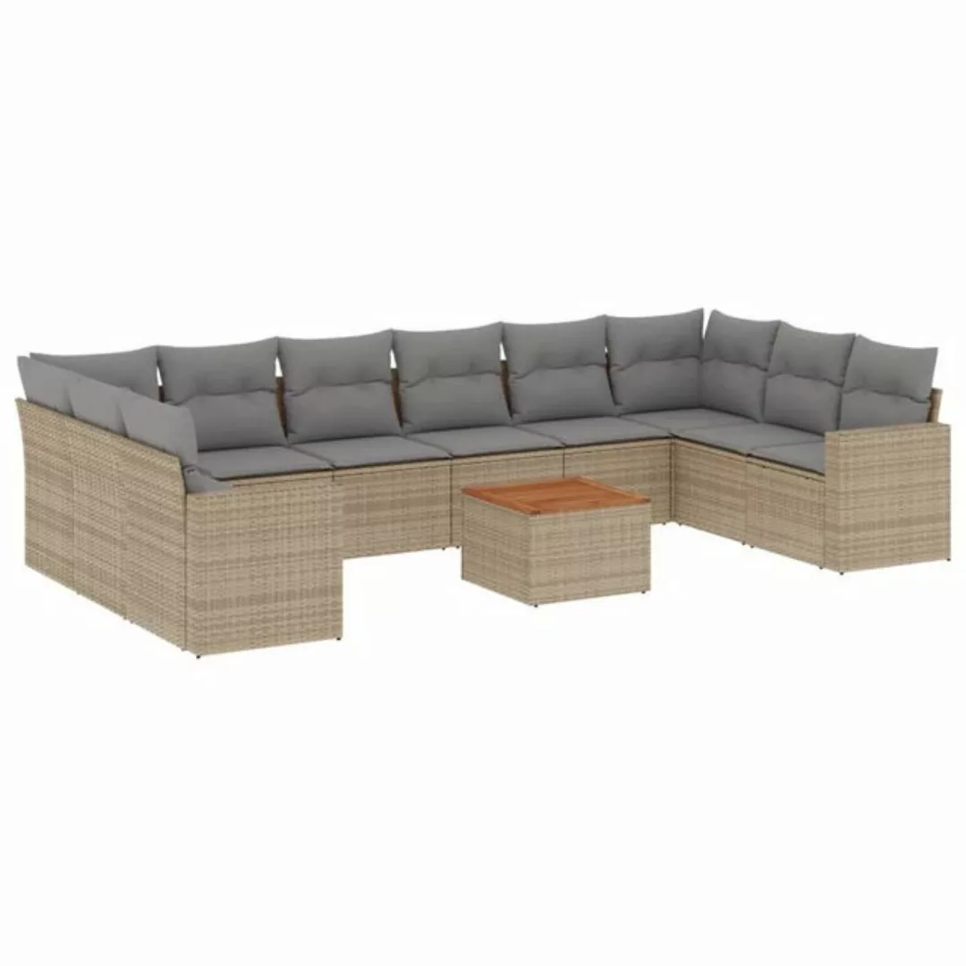 vidaXL Sofaelement 11-tlg. Garten-Sofagarnitur mit Kissen Beige Poly Rattan günstig online kaufen