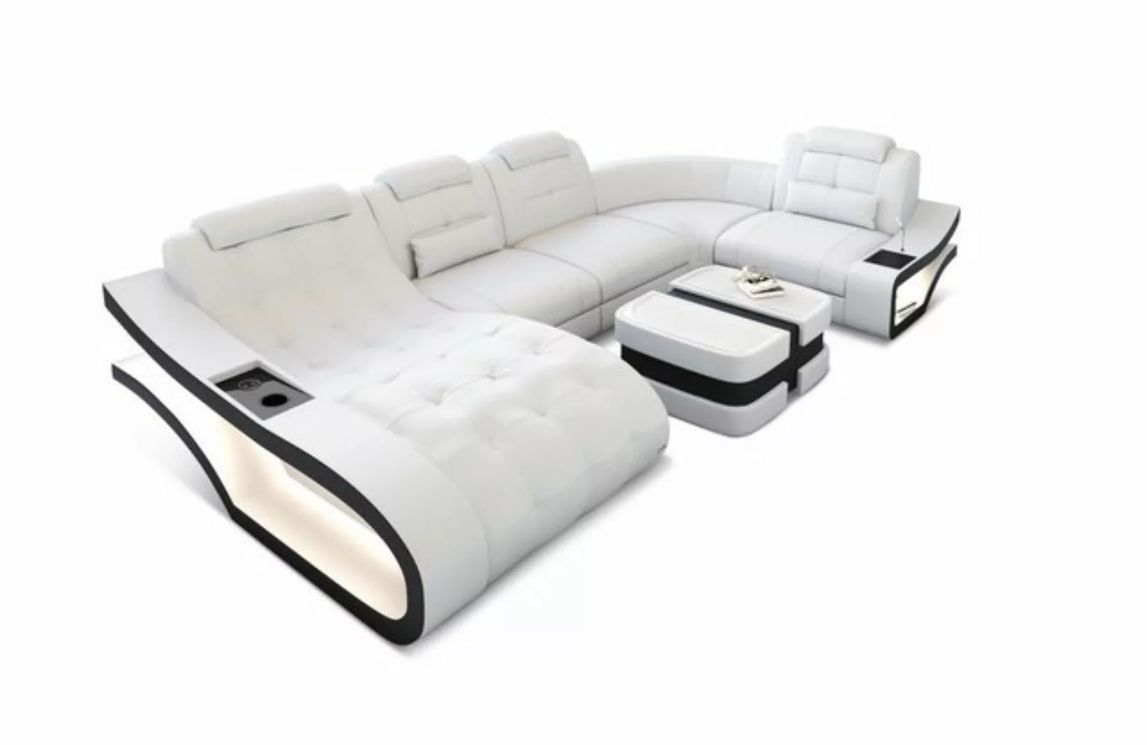 Sofa Dreams Wohnlandschaft Ledersofa Leder Couch Elegante U-Form Ledercouch günstig online kaufen