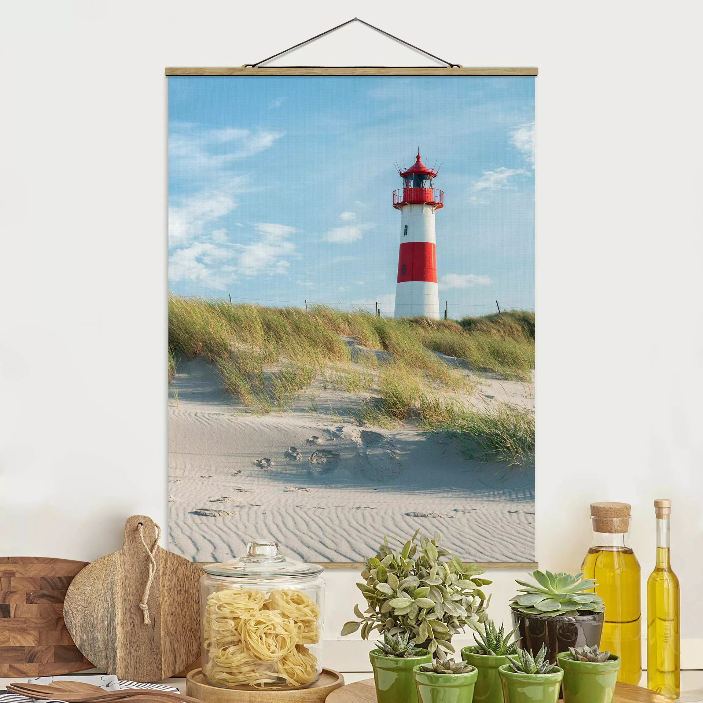 Stoffbild mit Posterleisten Leuchtturm an der Nordsee günstig online kaufen