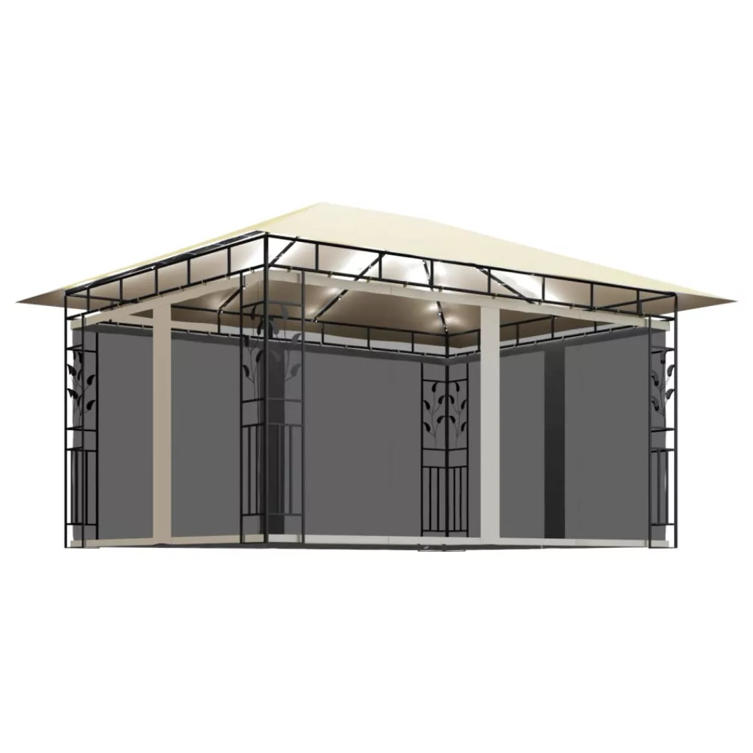 Pavillon Mit Moskitonetz Und Lichterketten 4x3x2,73 M Creme günstig online kaufen