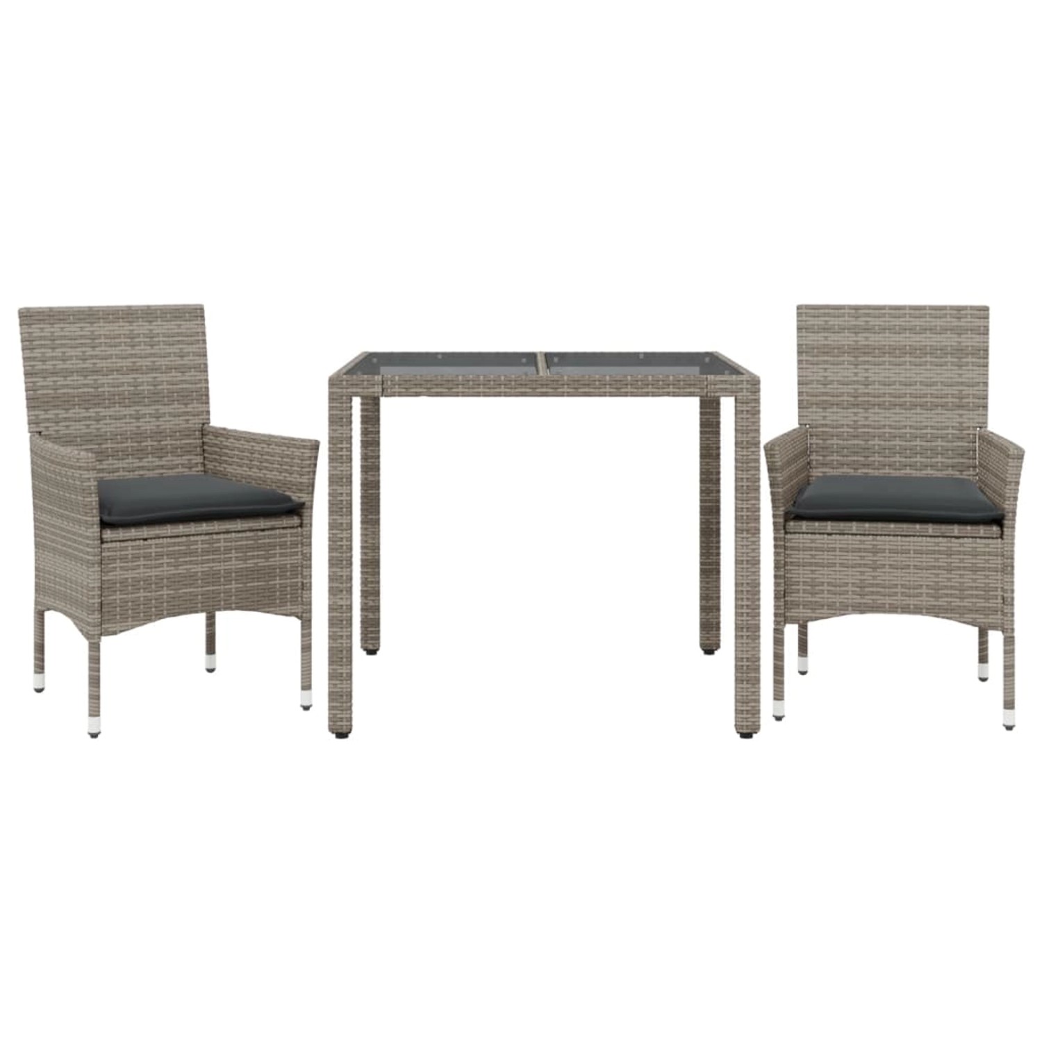 vidaXL 3-Tlg Garten-Essgruppe mit Kissen Grau Poly Rattan und Glas 3278555 günstig online kaufen