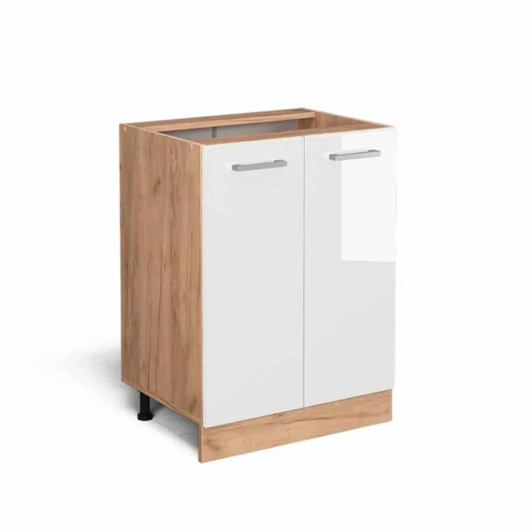 Vicco Unterschrank R-Line, Weiß Hochglanz/Goldkraft Eiche, 60 cm, AP Eiche günstig online kaufen