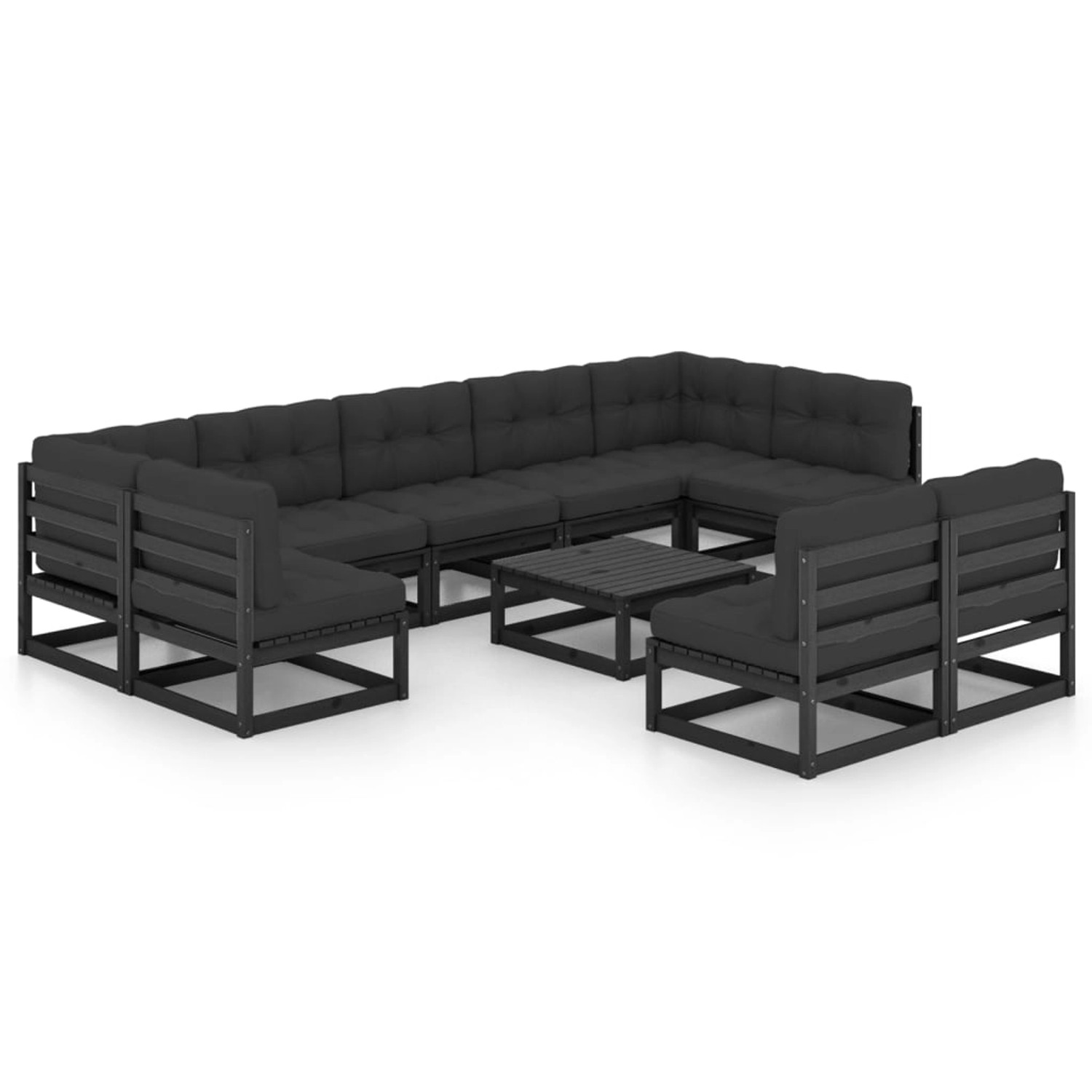 10-tlg. Garten-lounge-set Mit Kissen Schwarz Kiefer Massivholz günstig online kaufen