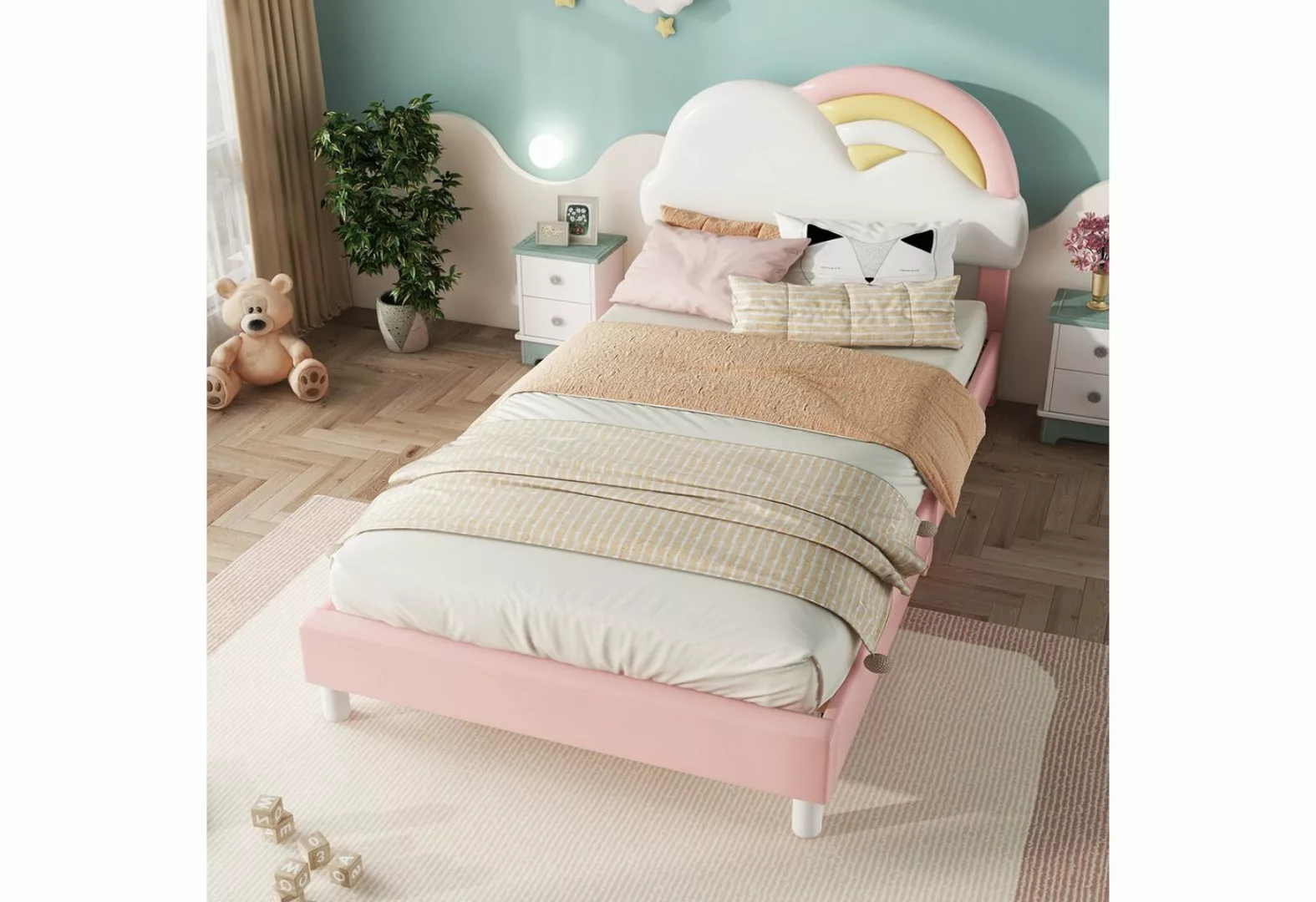 Gotagee Polsterbett Kinderbett 90x200cm Regenbogenform Einzelbett Jugendbet günstig online kaufen