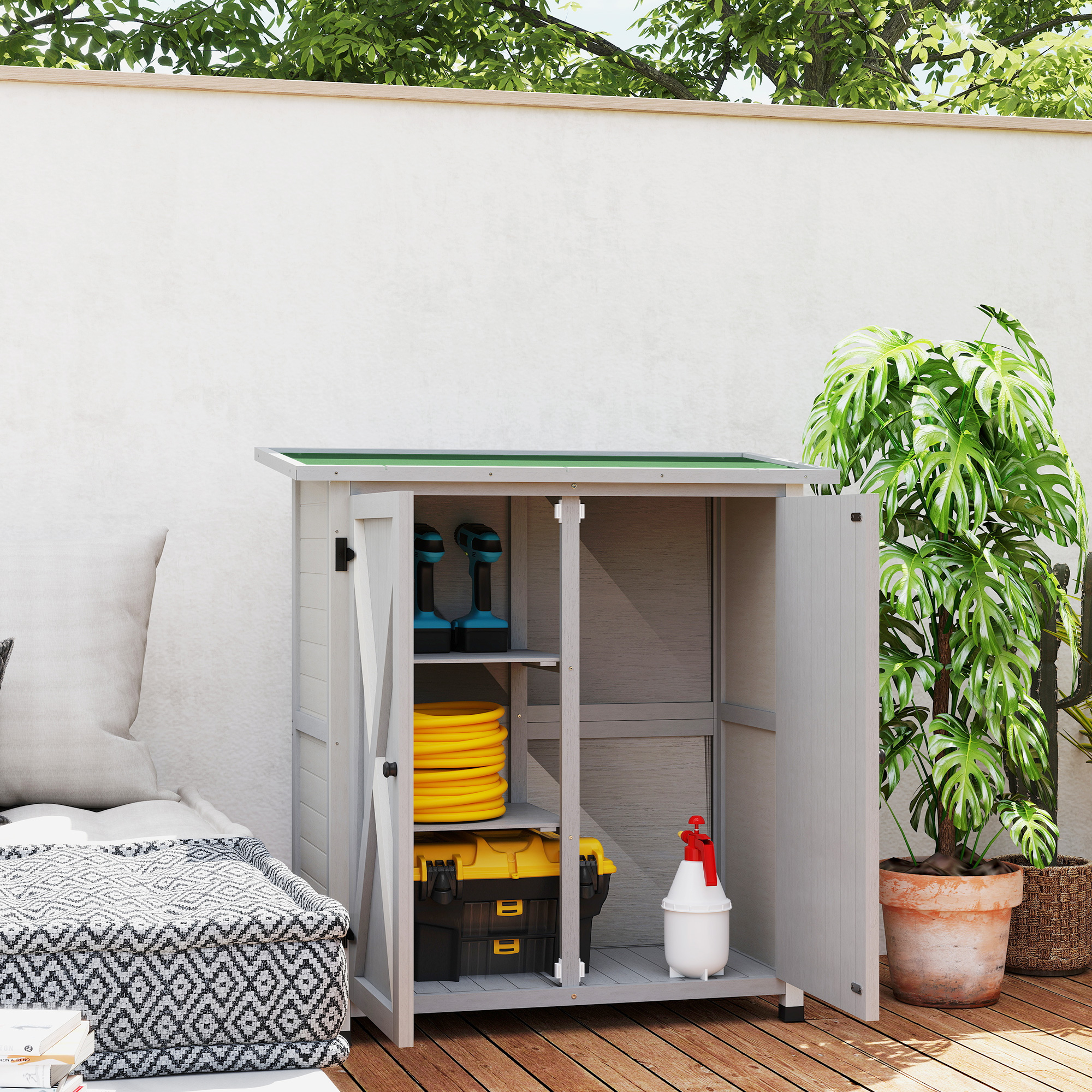 Outsunny Gartenschrank, Geräteschuppen aus Holz, Wetterfest Geräteschrank m günstig online kaufen