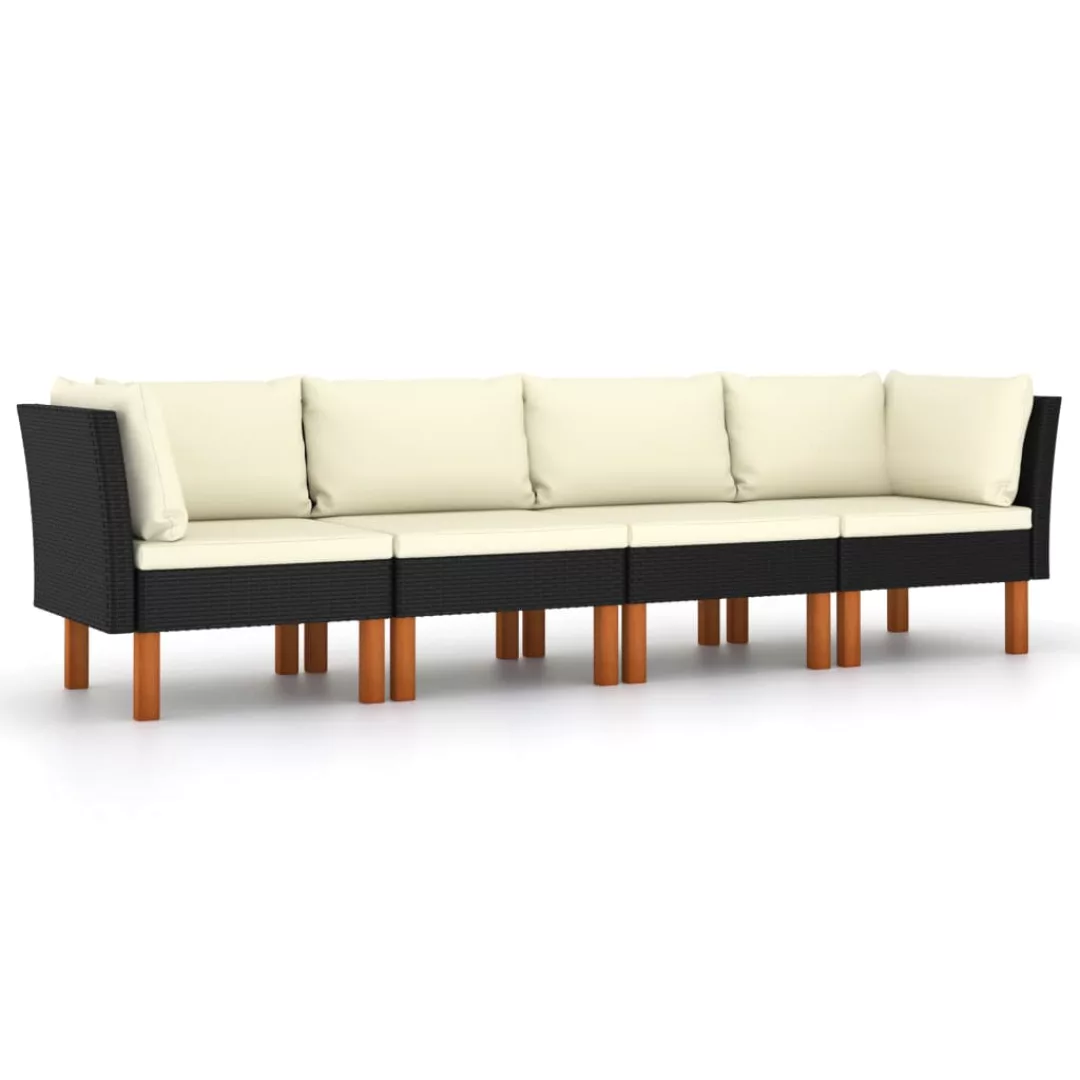 4-sitzer-gartensofa Mit Kissen Schwarz Poly Rattan günstig online kaufen