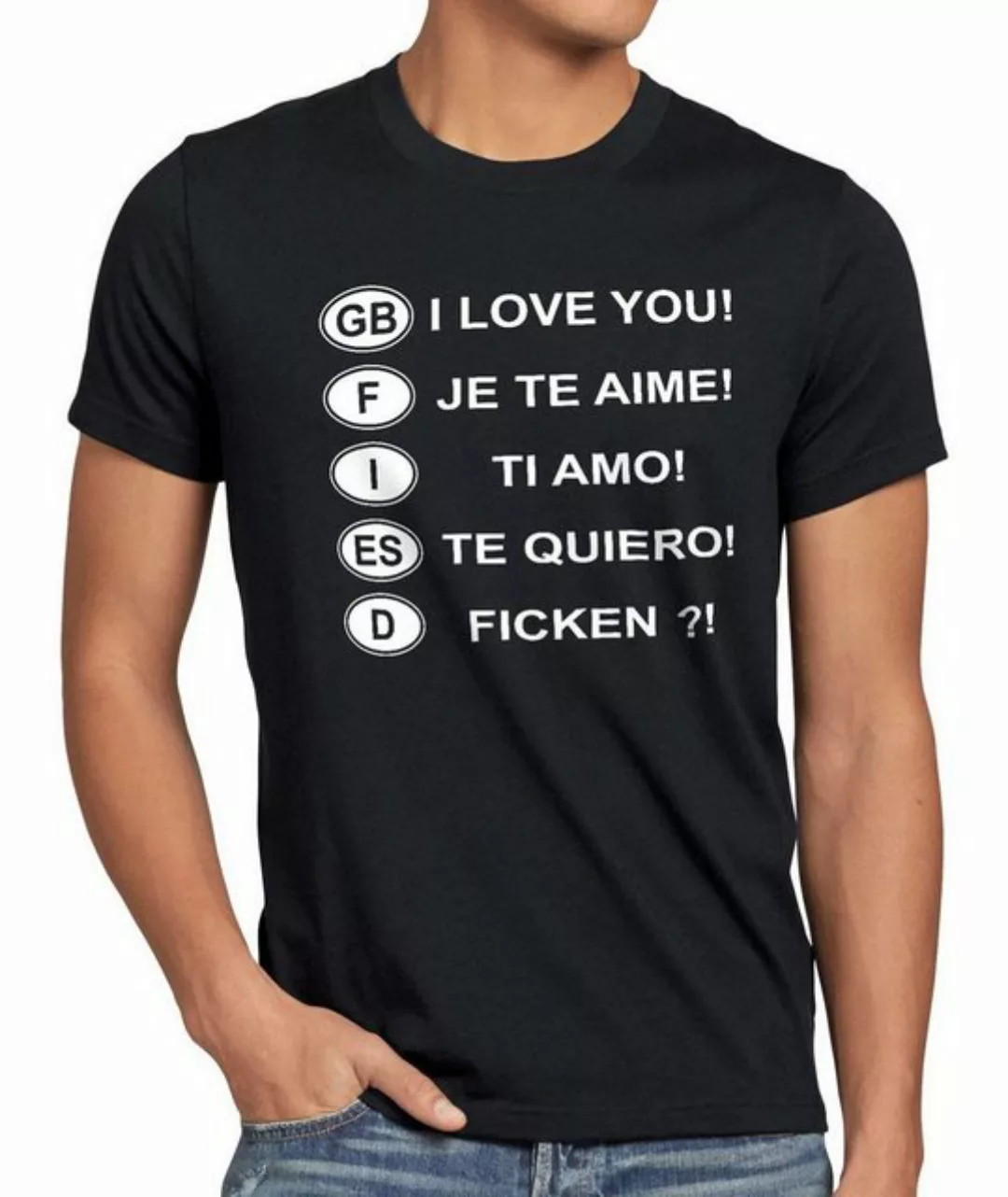 style3 T-Shirt I love you Ficken?! Übersetzung Auto Kennzeichen Urlaub Spru günstig online kaufen