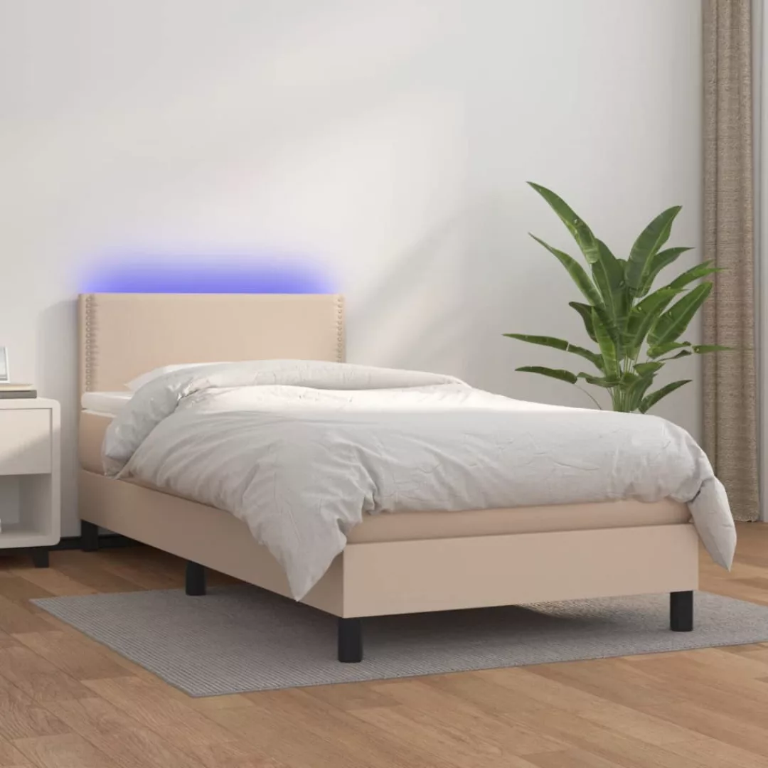 Vidaxl Boxspringbett Mit Matratze & Led Cappuccino-braun 90x200cm günstig online kaufen