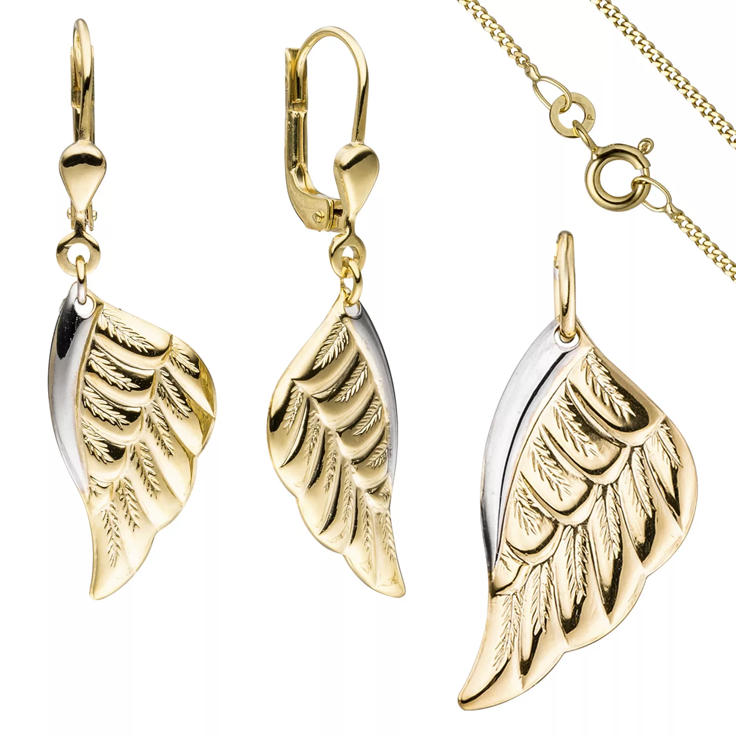 Schmuck-set Flügel Engelsflügel 333 Gold Gelbgold Bicolor Mit Kette 45 Cm günstig online kaufen