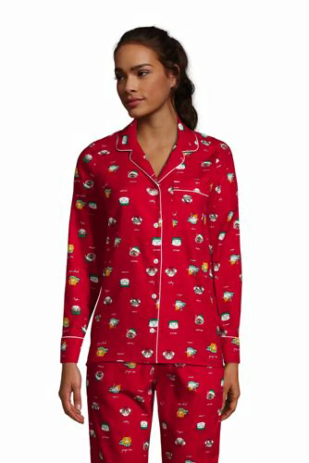 Gemustertes Flanell-Pyjamahemd, Damen, Größe: 48-50 Normal, Rot, Baumwolle, günstig online kaufen