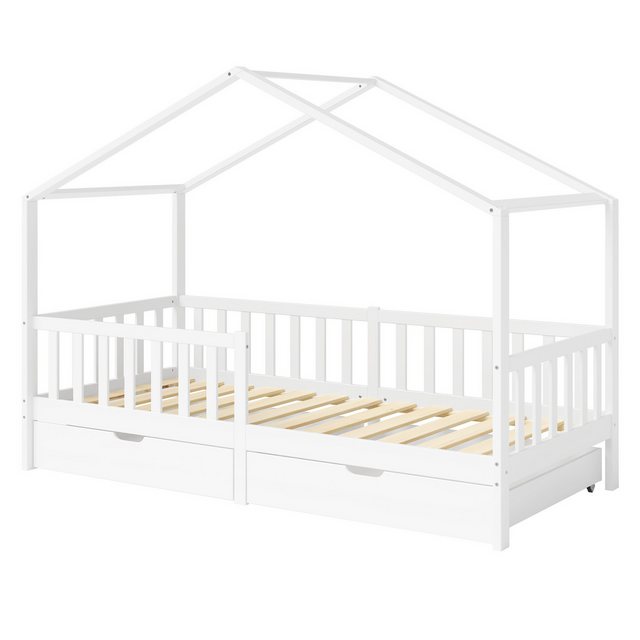 Bellabino Hausbett Bia (weiß, 90x200 cm, Bodenbett mit 2 Schubladen, Rollla günstig online kaufen