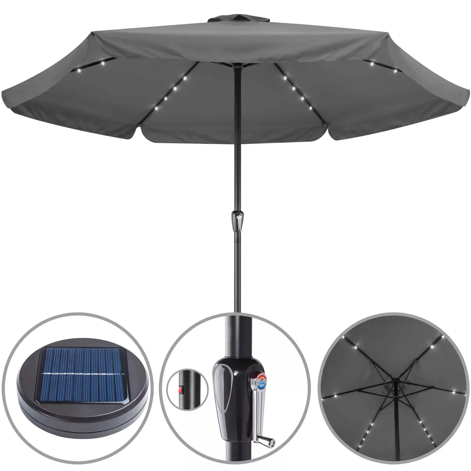 LED Solar Sonnenschirm Athen Anthrazit Ø330cm UV-Schutz 80+ günstig online kaufen