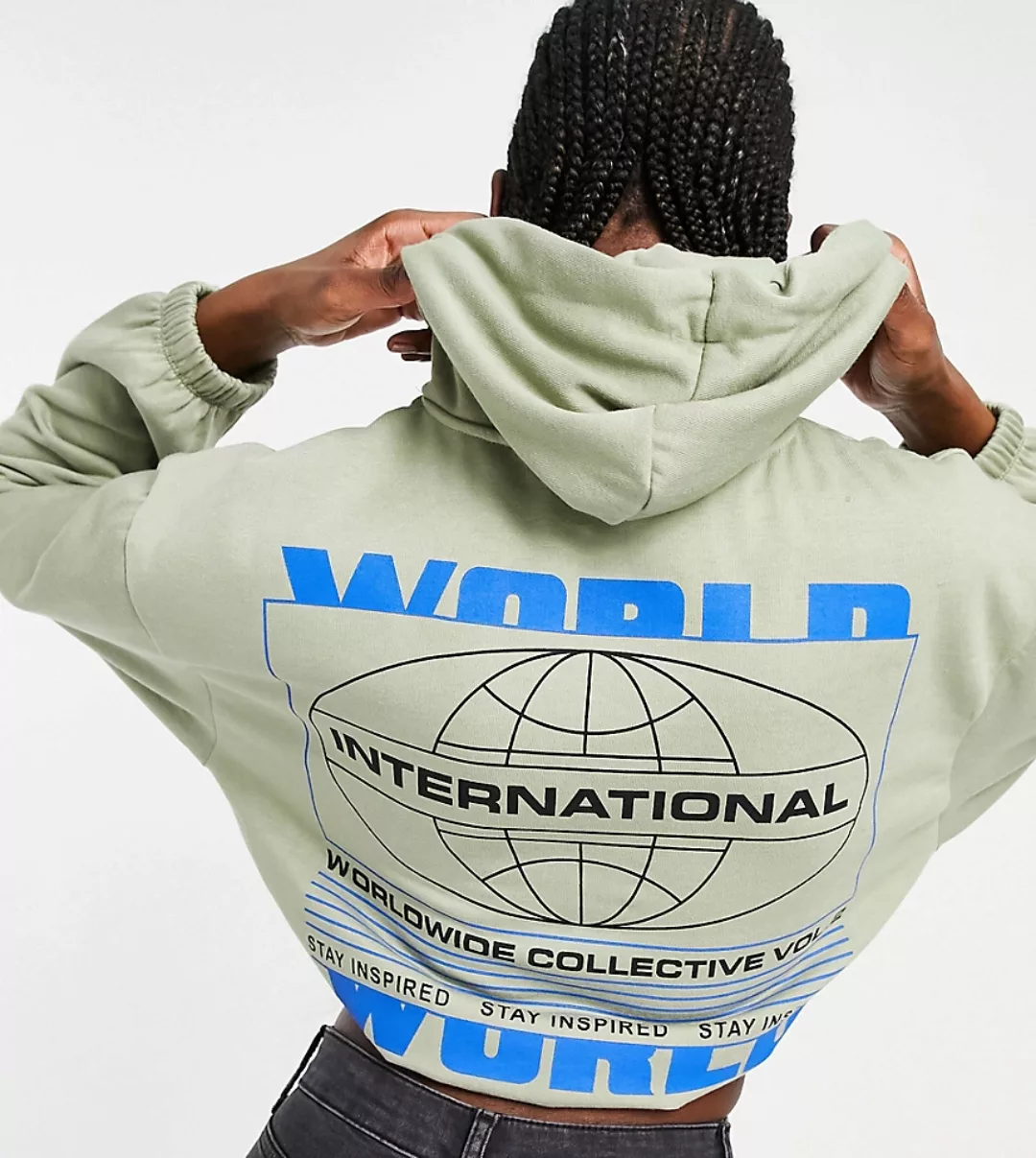 Topshop Tall – Kapuzenpullover mit „International”-Slogan-Neutral günstig online kaufen
