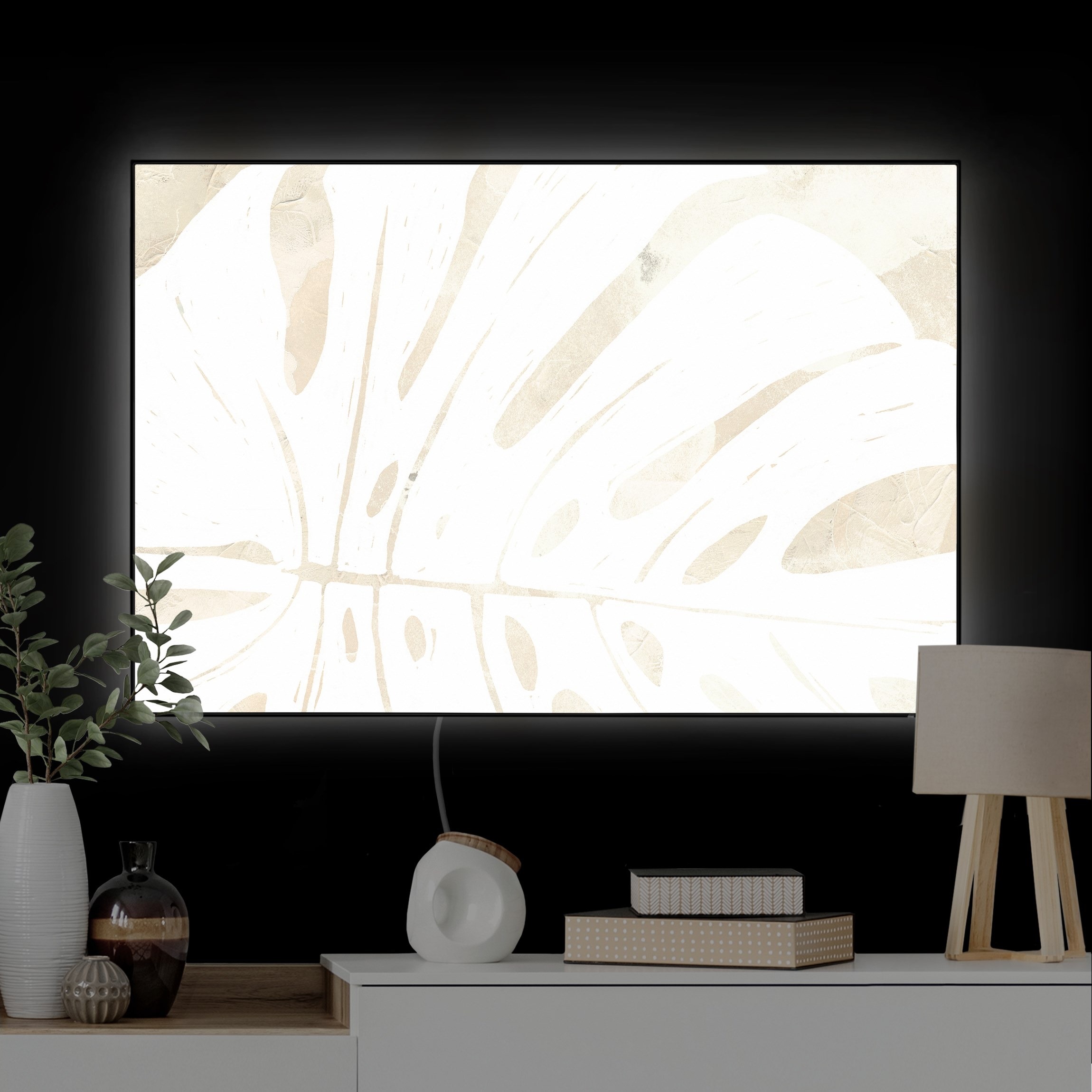 LED-Wechselbild Monstera Silhouette auf Leinen günstig online kaufen