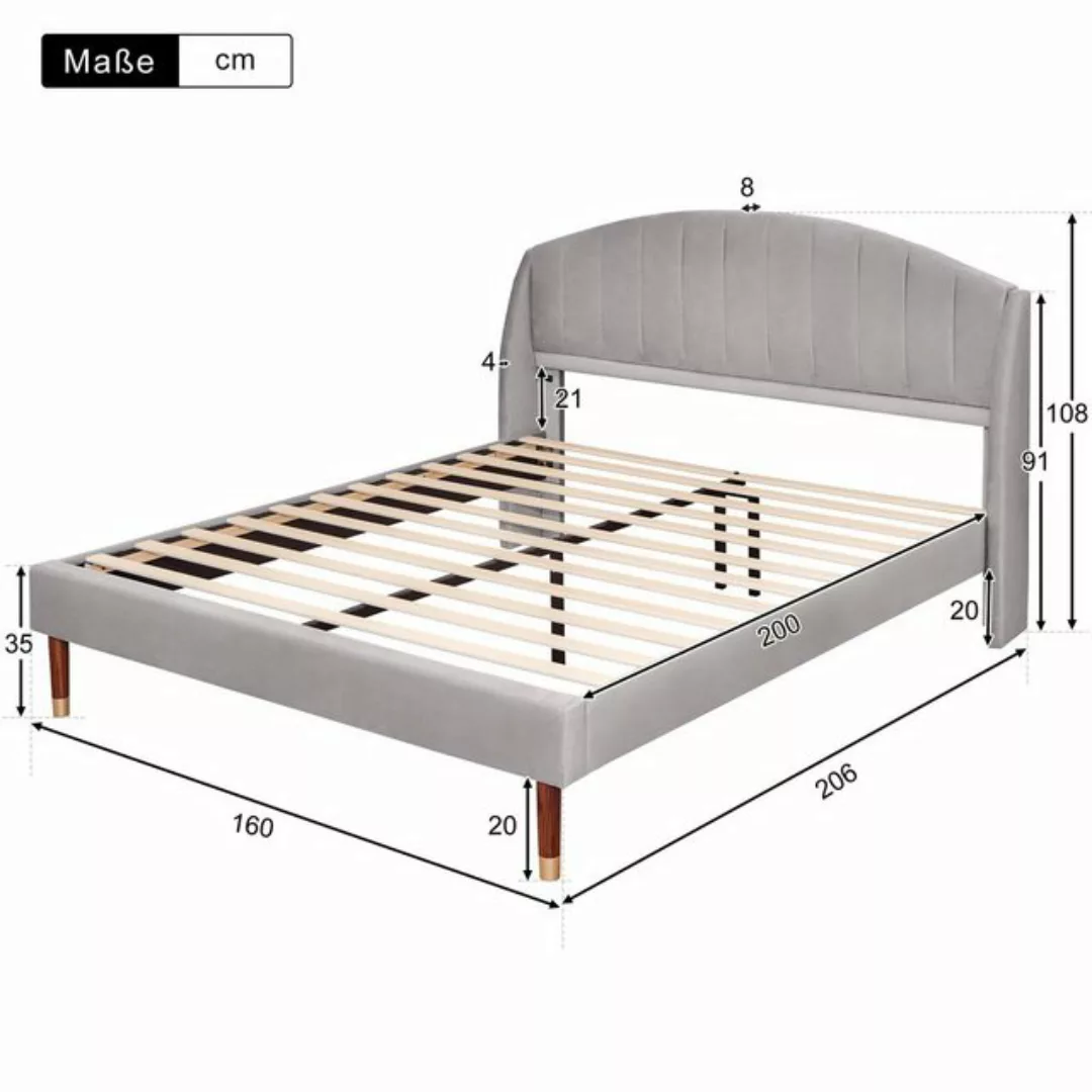 SOFTWEARY Polsterbett (Doppelbett mit Lattenrost, 160x200 cm), Kopfteil mit günstig online kaufen