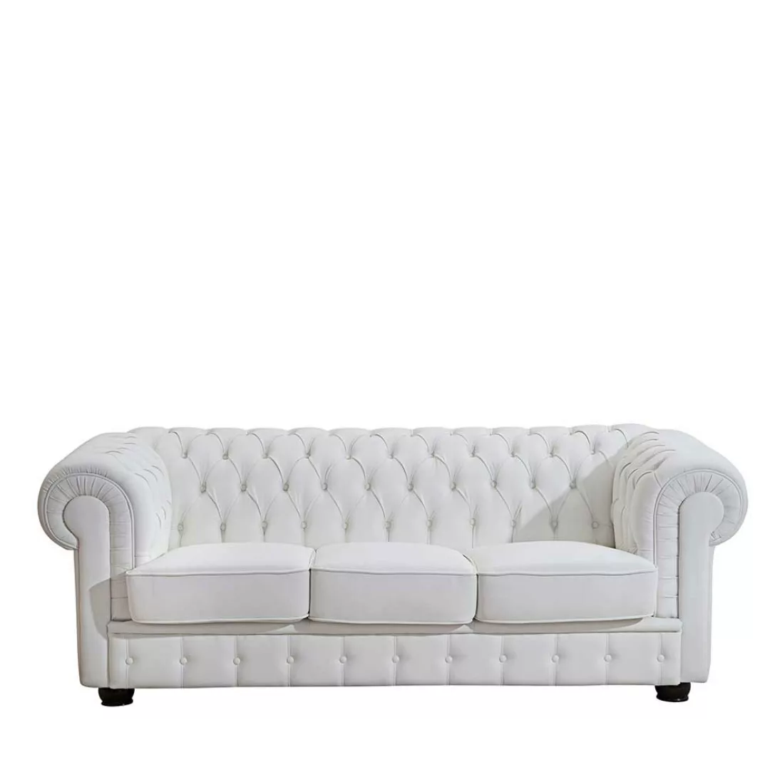 Dreier Sofa weiss im Chesterfield Look Kunstleder günstig online kaufen