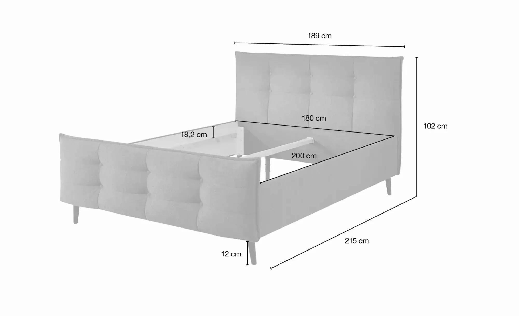 meinBett Polsterbettgestell  Mariano B ¦ grau ¦ Maße (cm): B: 189 H: 108 Be günstig online kaufen