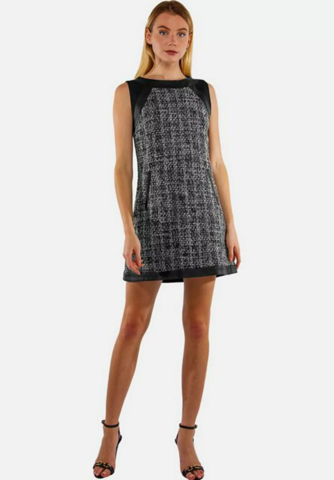 Tooche Sommerkleid Tweed Kleid Tweedkleid mit Lederdetails günstig online kaufen