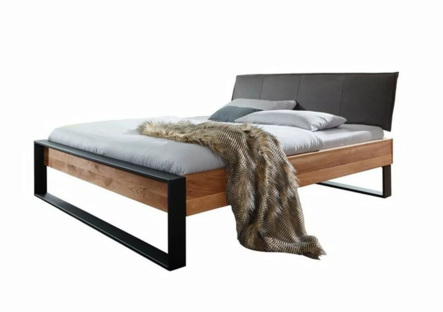Natur24 Bett Bett Denver 180x200 Wildeiche mit Polsterkopfteil und Metallku günstig online kaufen