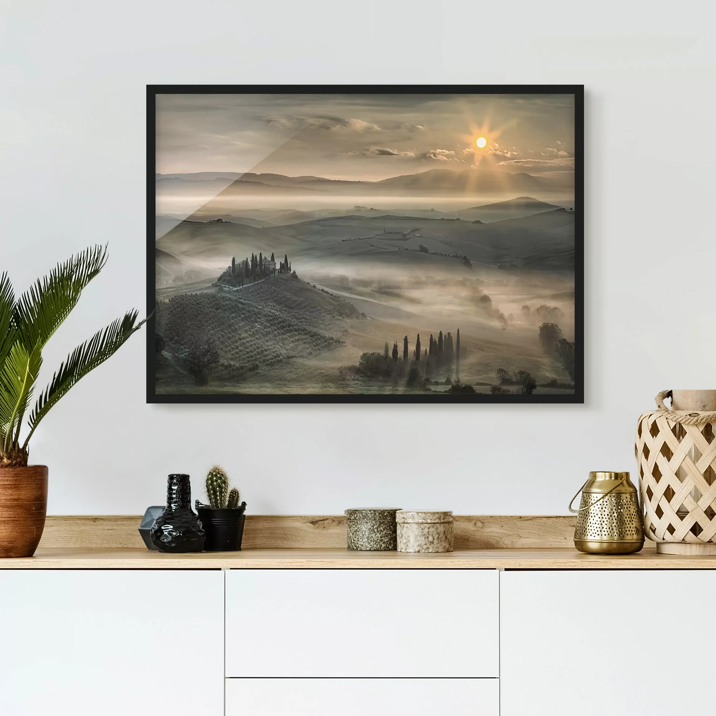 Bild mit Rahmen Natur & Landschaft - Querformat Toskana-Morgen günstig online kaufen