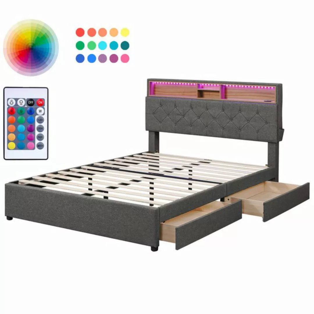 DOPWii Bettgestell 140x200cm Doppelbett Stauraum-Kopfteil Funktionsbett mit günstig online kaufen