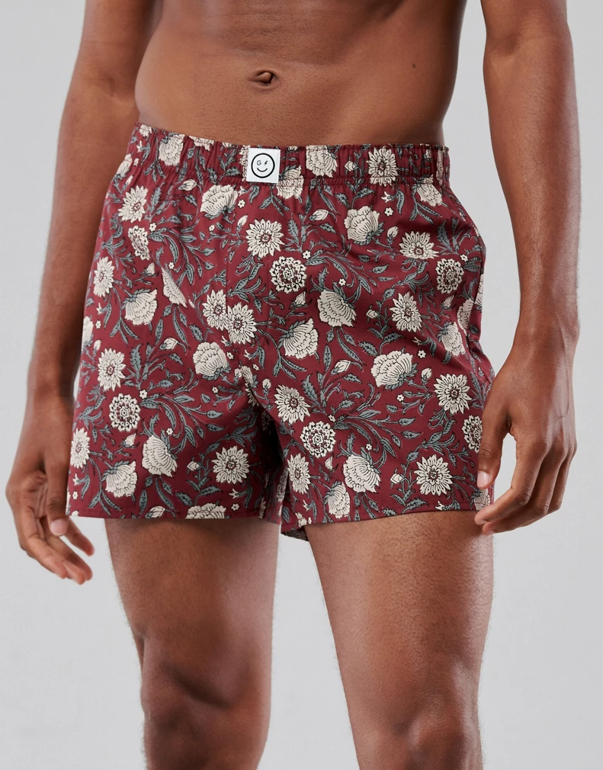 Gilly Hicks – Gewebte Boxershorts in Burgunderrot mit Blumenmuster günstig online kaufen