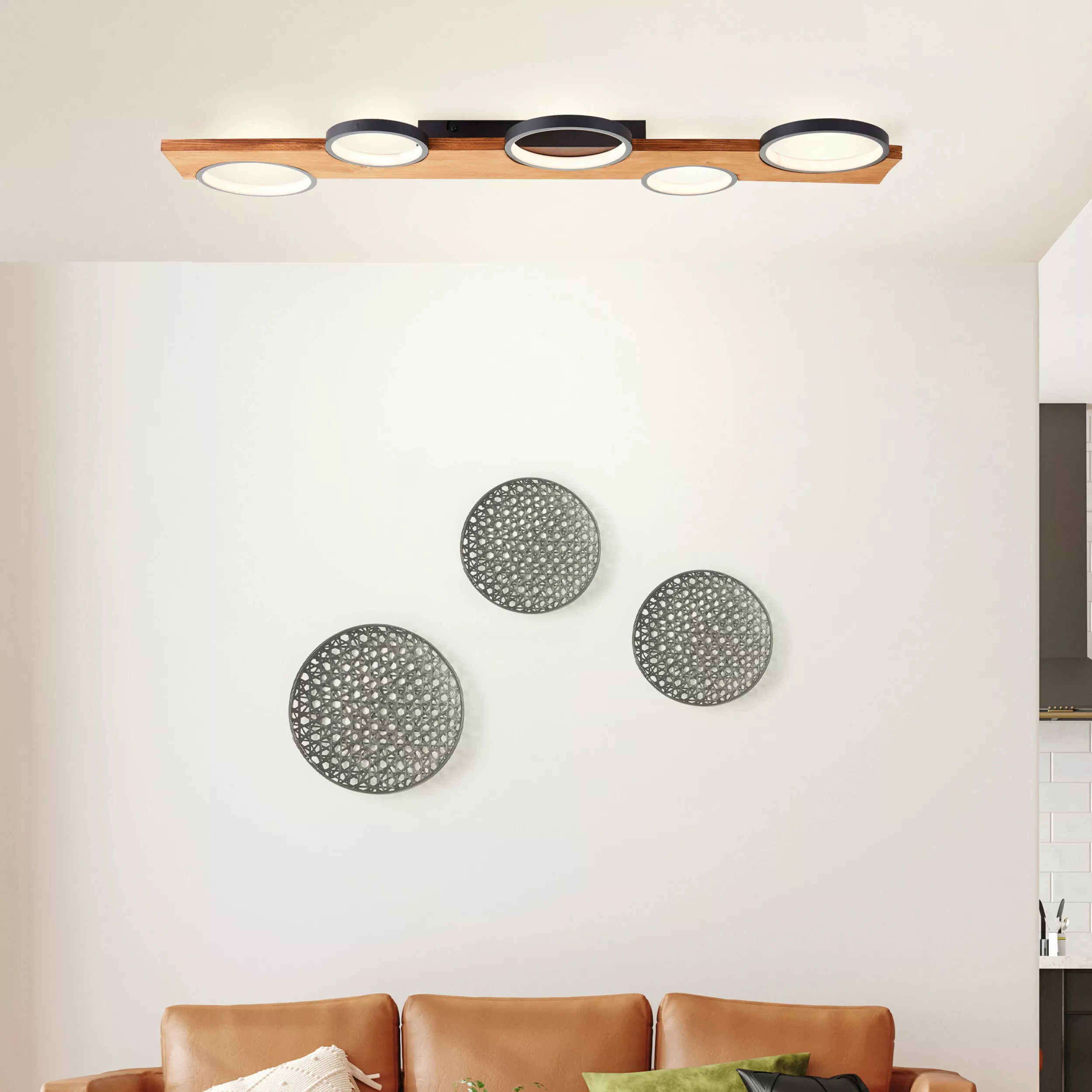 Brilliant LED Deckenleuchte »Musti«, 95 x 28 cm, 4600 lm, 3000 K, Holz/Meta günstig online kaufen