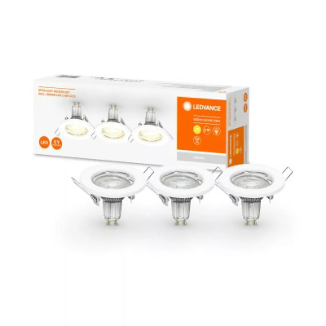 LEDVANCE RECESS GU10 SPOT SET LED Einbauleuchte Warmweiß 9,5 cm Stahl Weiß günstig online kaufen