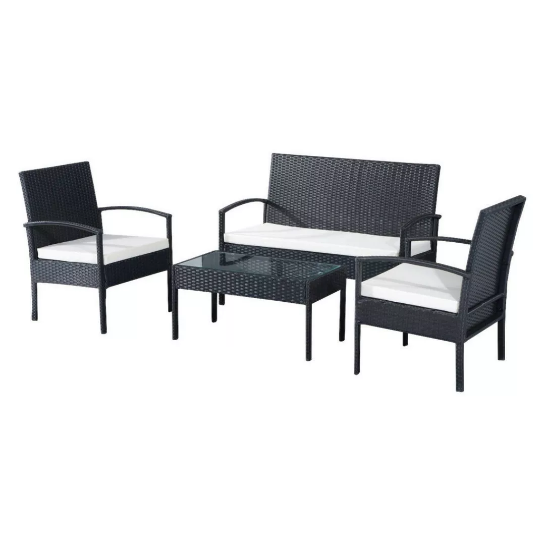 Outsunny Polyrattan Sitzgruppe als 7-teiliges Set schwarz/weiß günstig online kaufen