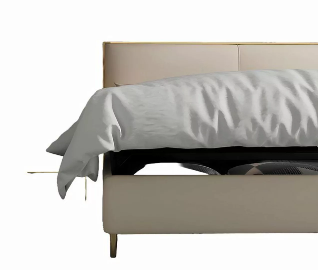 Xlmoebel Bett Luxuriöses Doppelbett in Beige mit Polsterdesign und Leder (1 günstig online kaufen