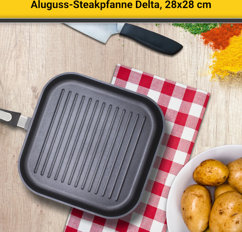 Krüger Steakpfanne »Aluguss Grill-Steakpfanne DELTA, 28 x 28 cm«, Aluminium günstig online kaufen