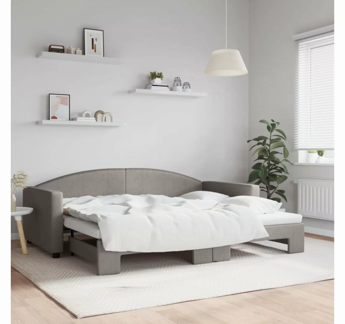 vidaXL Gästebett Gästebett Tagesbett Ausziehbar Taupe 90x200 cm Stoff Bett günstig online kaufen