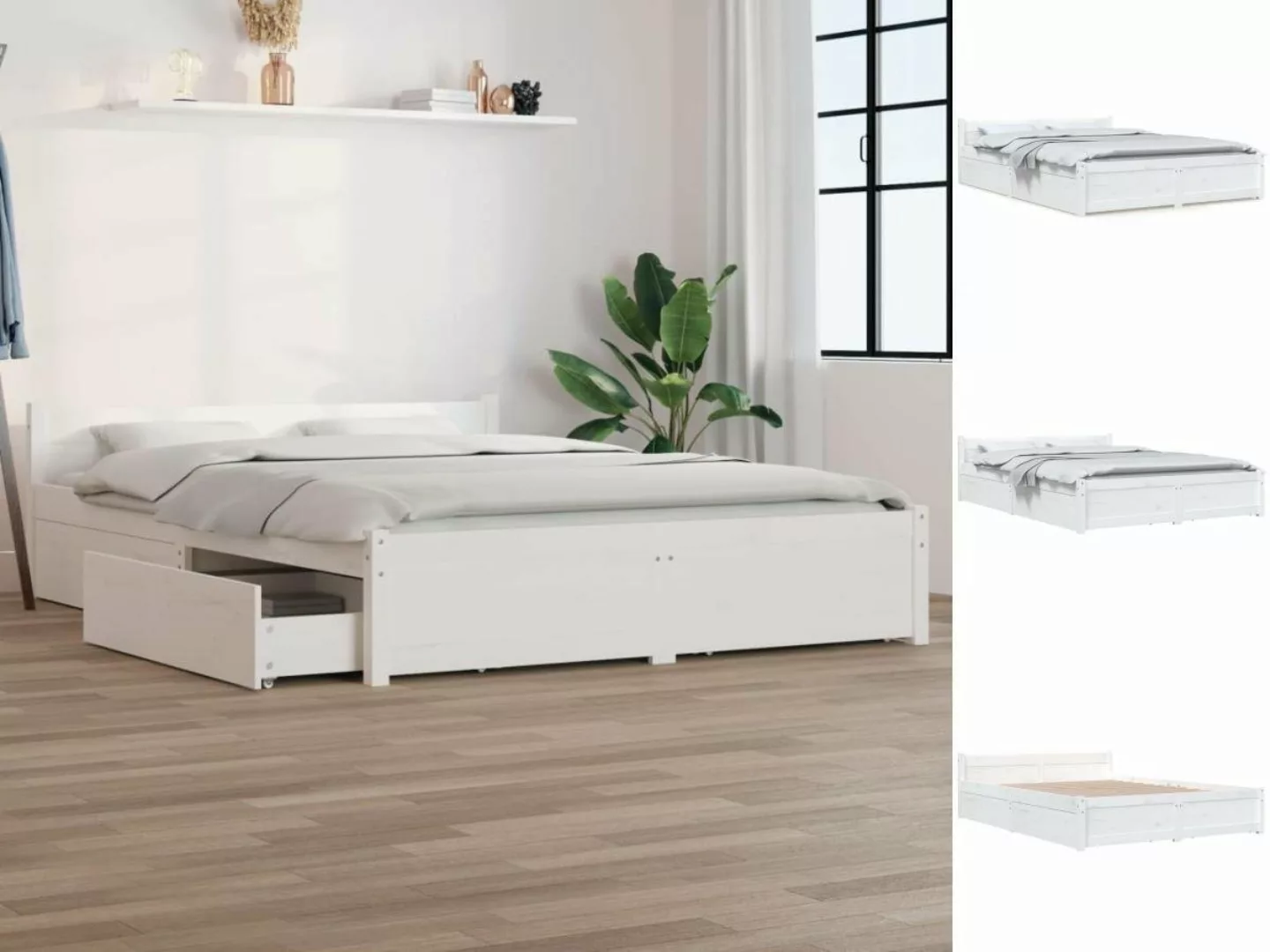 vidaXL Bettgestell Bett mit Schubladen Weiß 160x200cm Bett Bettrahmen Bettg günstig online kaufen