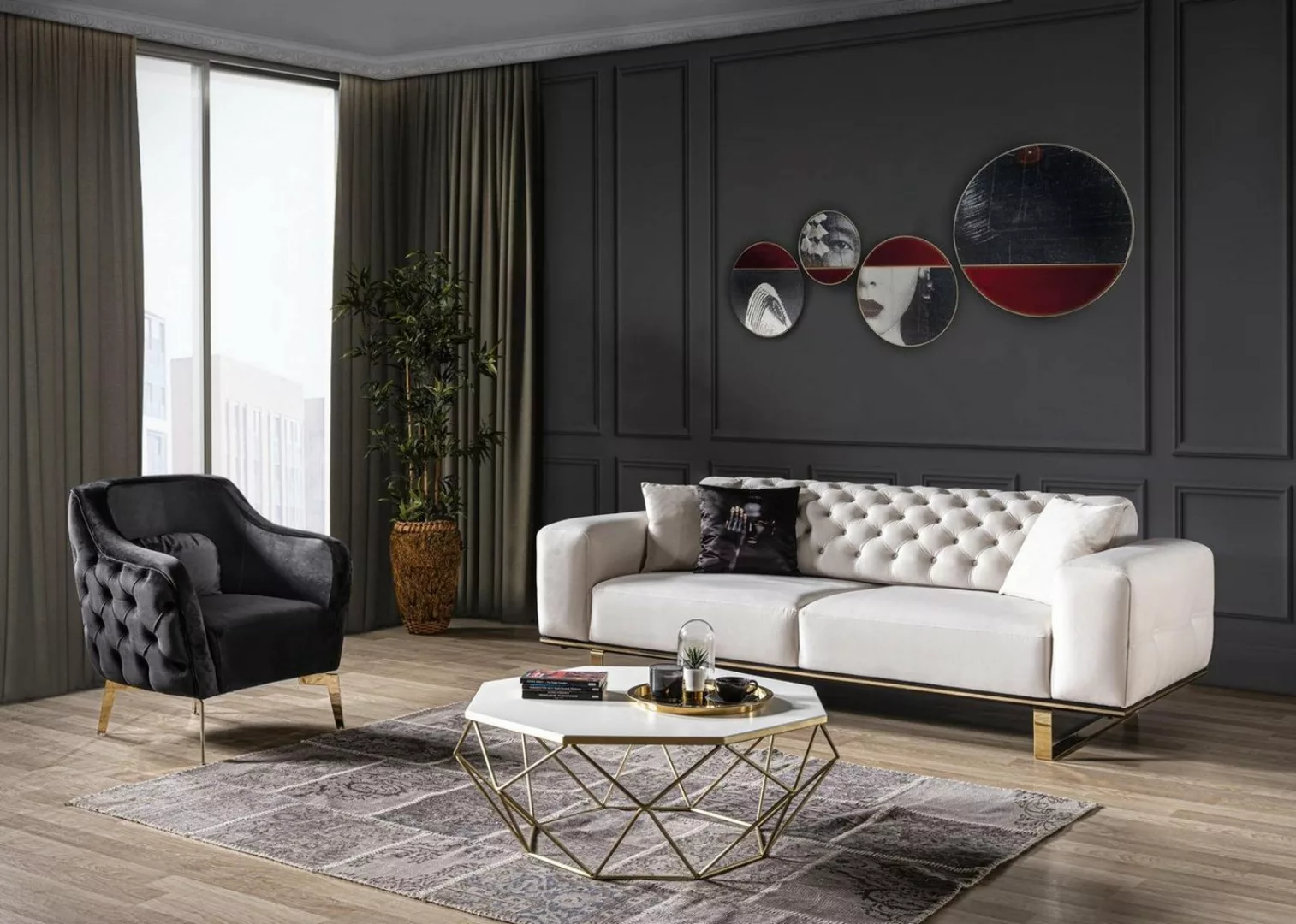 JVmoebel Sofa Sofagarnitur Sofa 31 Sitzer Sessel Möbel Luxus Design neu wei günstig online kaufen
