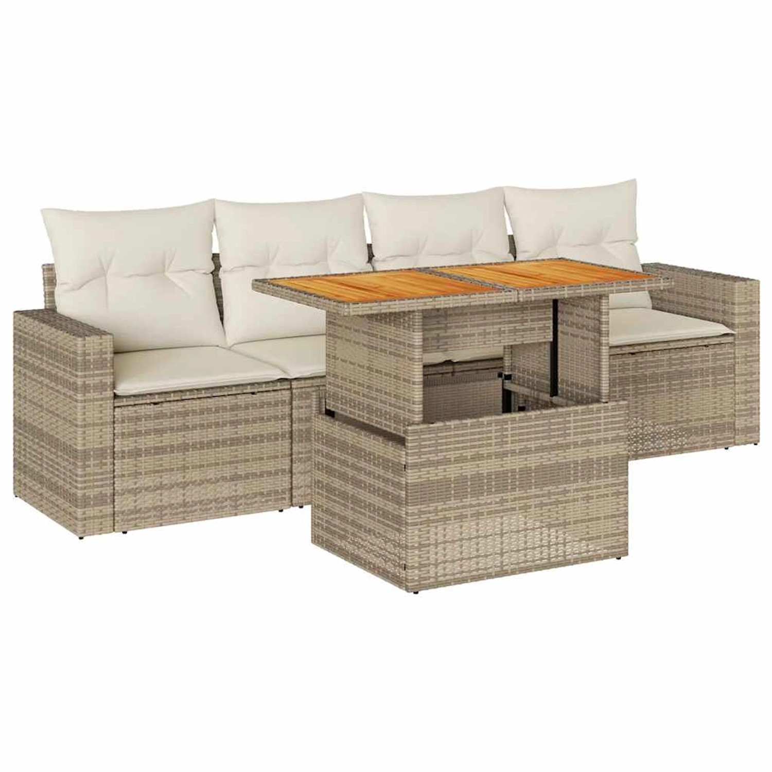 vidaXL 5-Tlg Garten-Sofagarnitur mit Kissen Beige Poly Rattan 3326984 günstig online kaufen