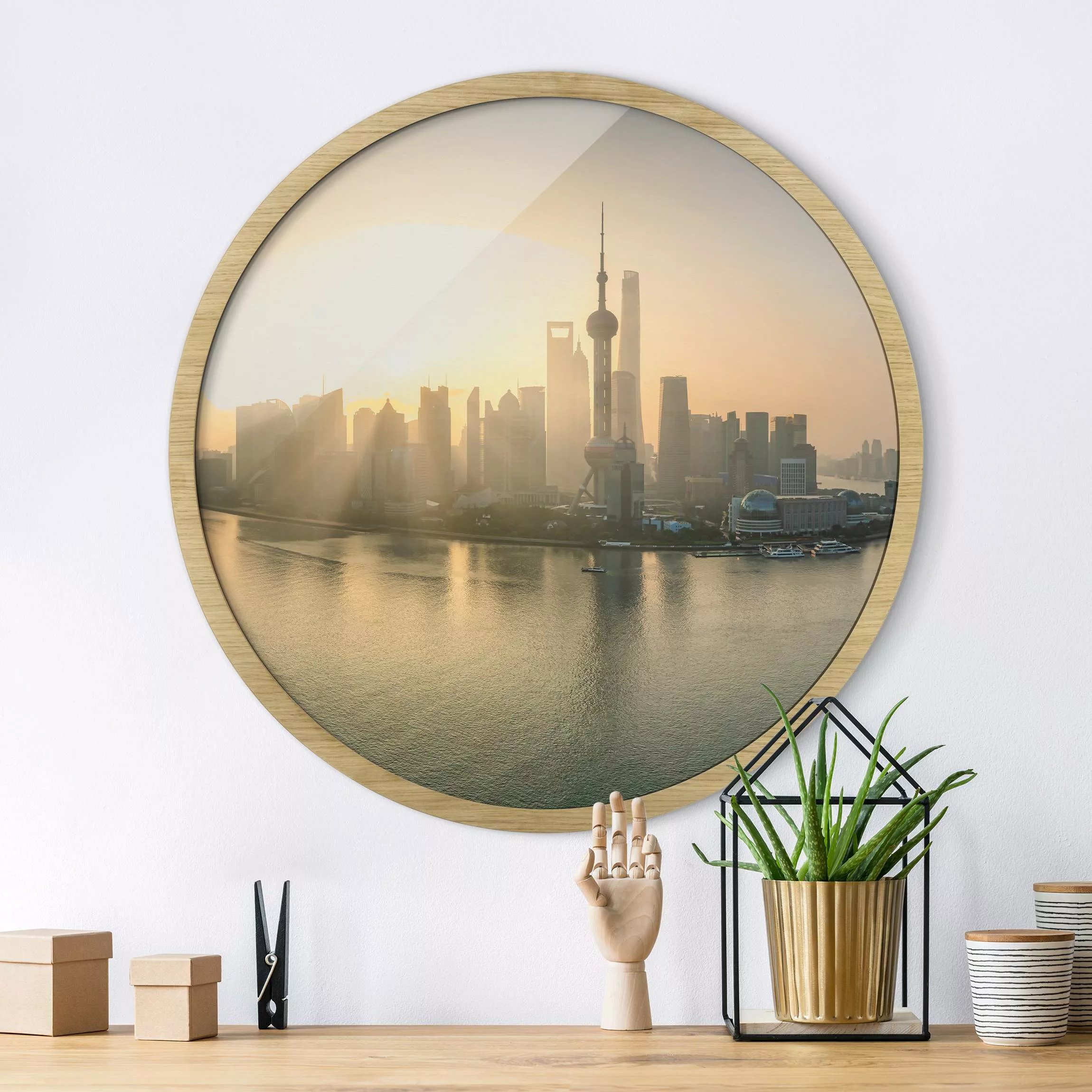 Rundes Gerahmtes Bild Pudong bei Sonnenaufgang günstig online kaufen