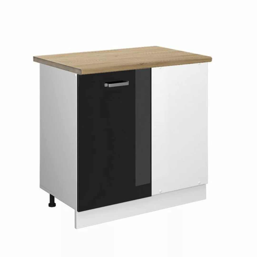 Vicco Eckunterschrank R-Line, Schwarz Hochglanz/Weiß, 86 cm, AP Anthrazit günstig online kaufen