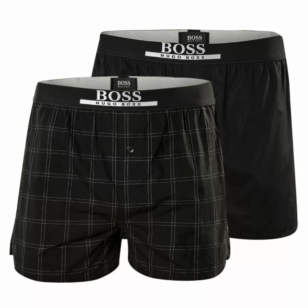 HUGO BOSS Herren Boxer Shorts, 2er Pack - Woven Boxer, Karo, Logobund günstig online kaufen