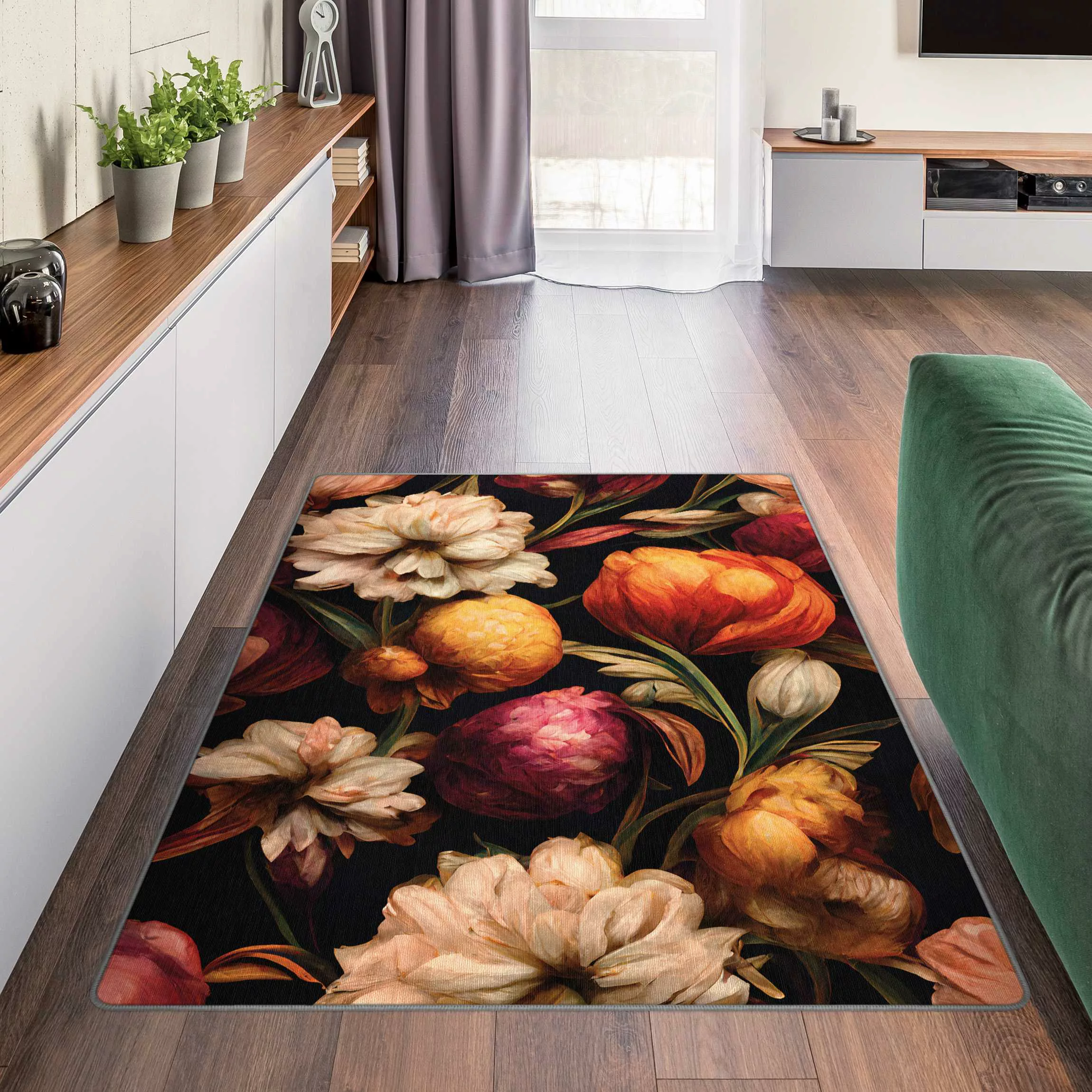 Teppich Blumenbild in warmen Farben günstig online kaufen