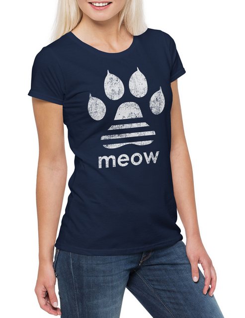 Urban Backwoods Print-Shirt Meow Damen T-Shirt Miau Katze Katzen Liebhaber günstig online kaufen