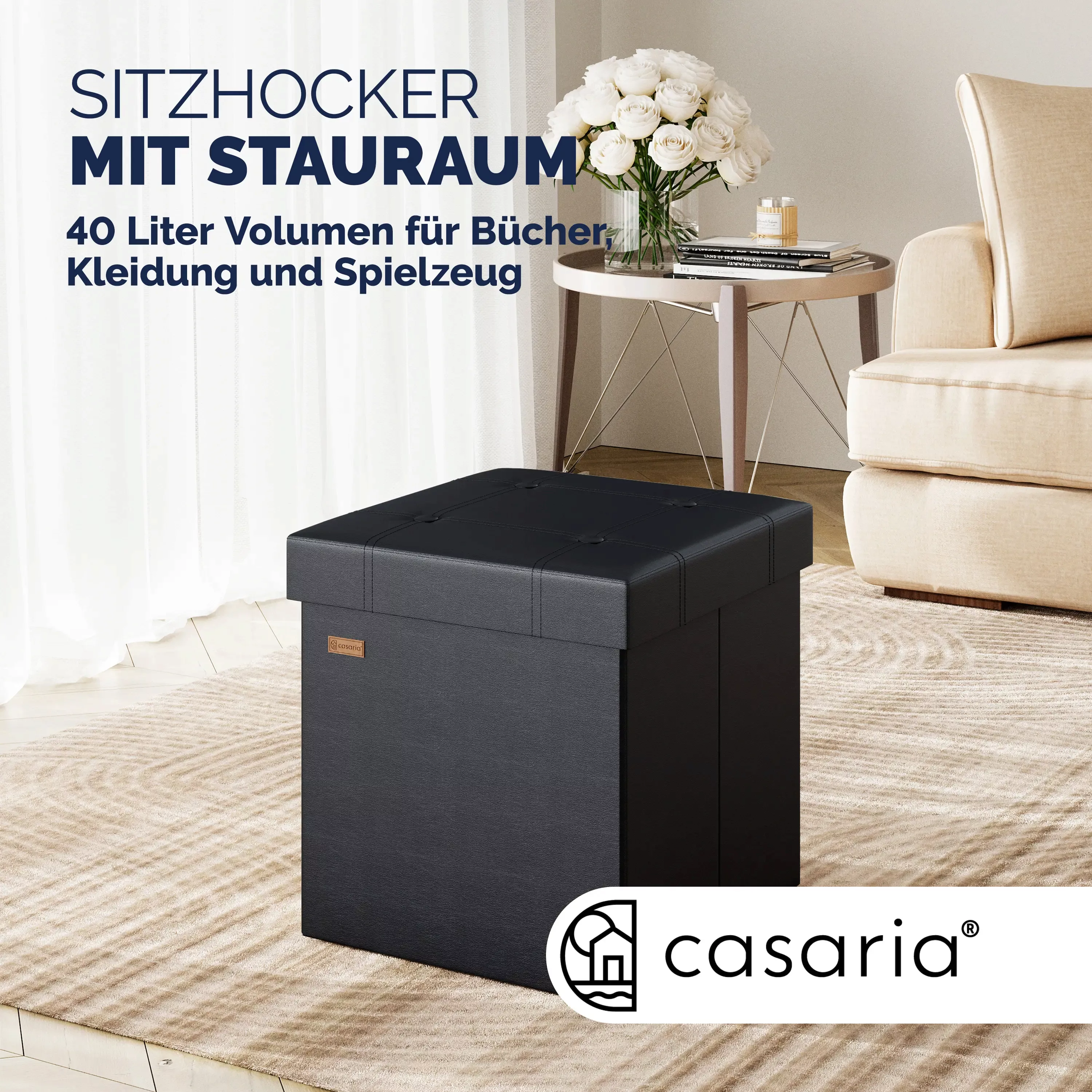 Sitzhocker 2er-Set Schwarz Kunstleder 40x40x40cm faltbar günstig online kaufen