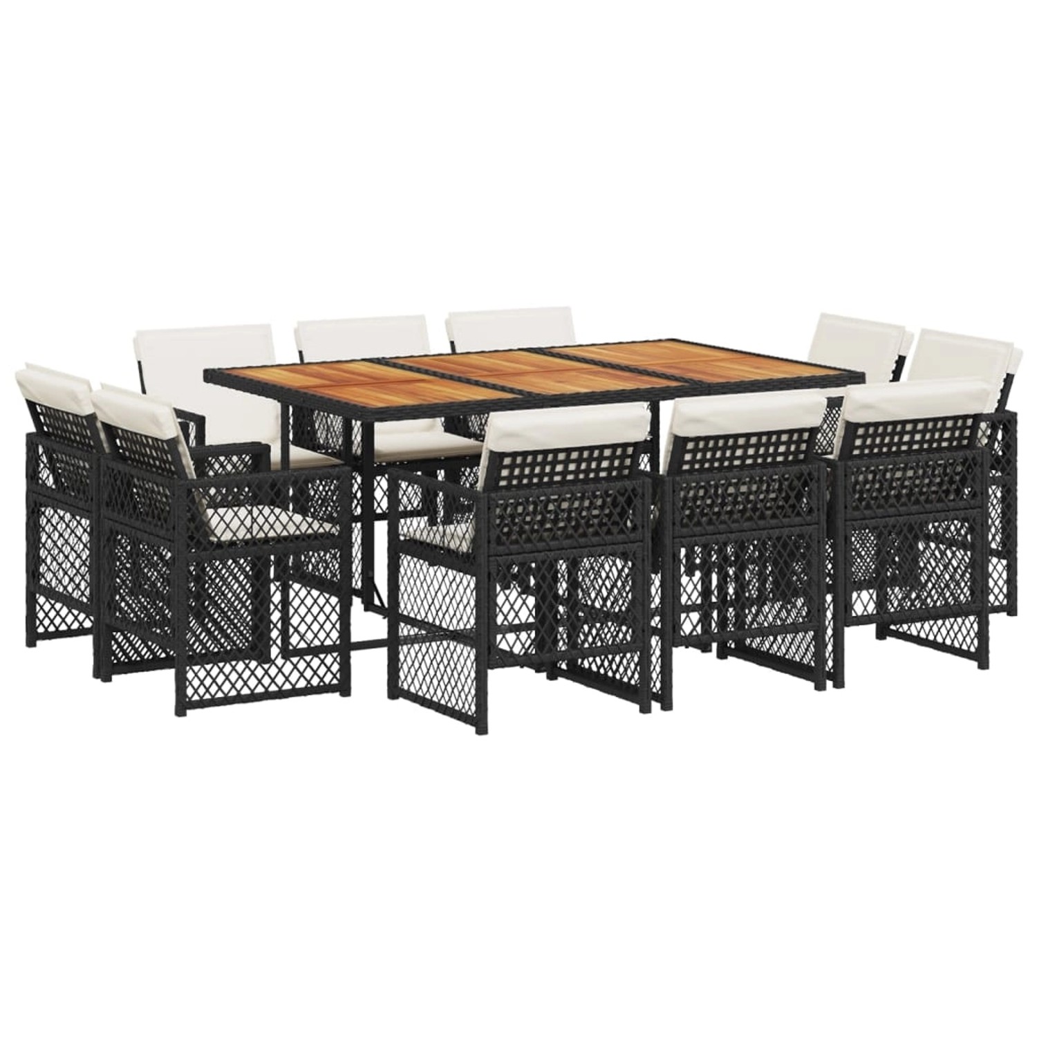 vidaXL 11-Tlg Garten-Essgruppe mit Kissen Schwarz Poly Rattan 3210855 günstig online kaufen