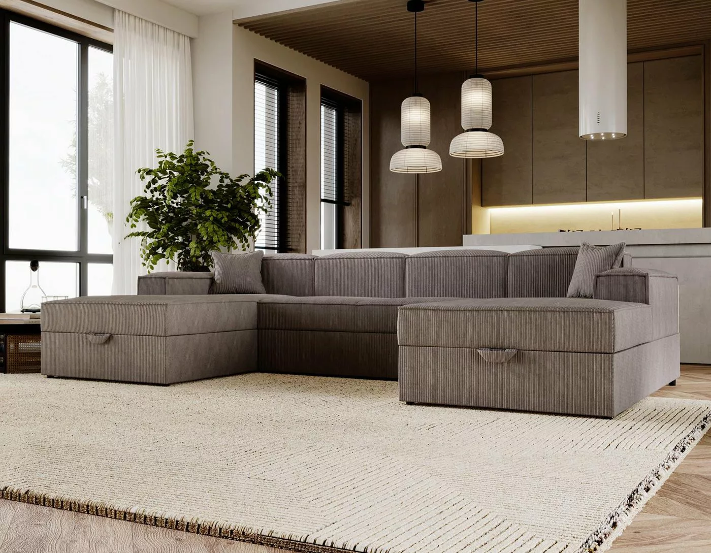 Compleo Ecksofa U-form, Couch U form, SANTO, Modern Ecksofa, mit Bettkasten günstig online kaufen