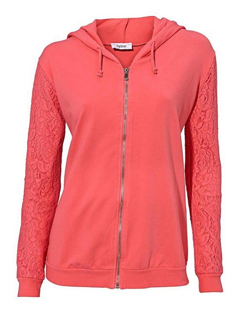 heine Steppjacke Heine Damen Sweatjacke mit Spitze, koralle günstig online kaufen