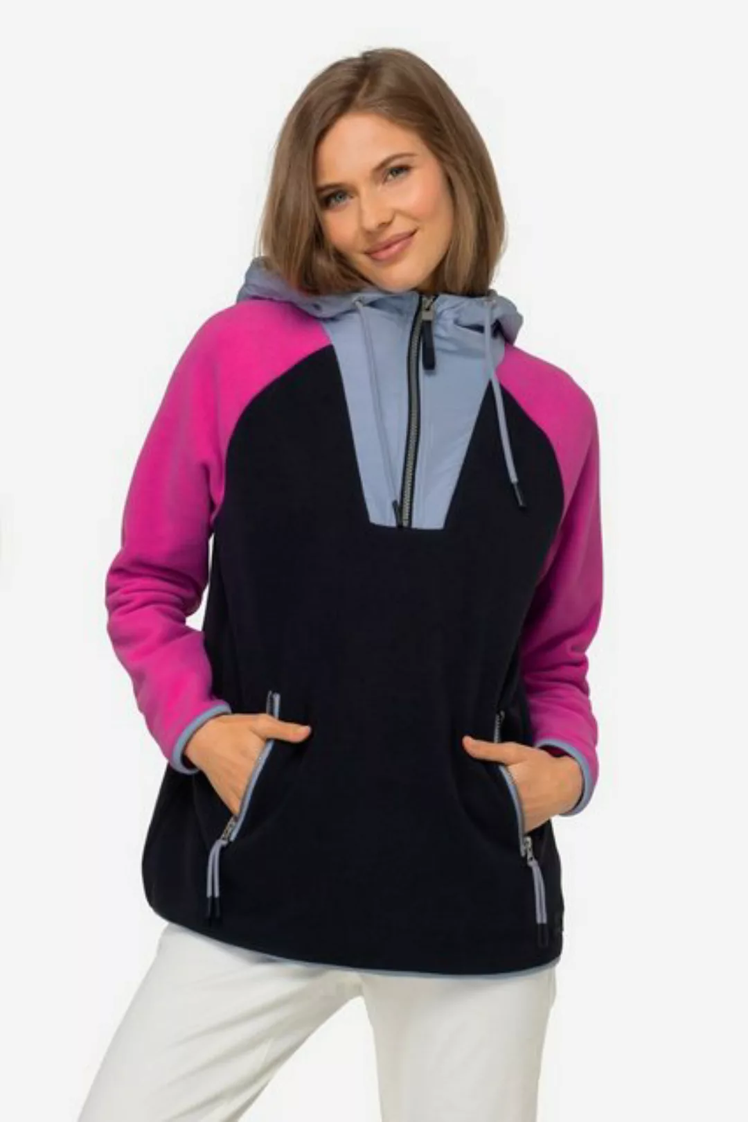 Laurasøn Sweatshirt Hoodie Materialmix mit Fleece Colorblocking Kapuze günstig online kaufen