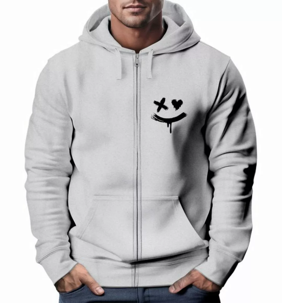 Neverless Sweatjacke Herren Sweatjacke mit Kapuze Print Drippy Smile Zip-Ho günstig online kaufen