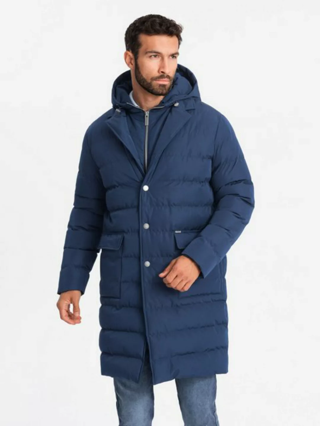 OMBRE Wintermantel Lange Herren-Steppjacke mit Revers und Futter günstig online kaufen